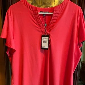 Adrianna Papell Women's XL Coral Pleated Placket Knit Top NWT